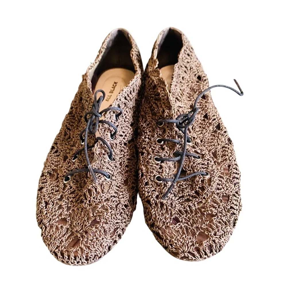 ALL BLACK Brown Crochet Lace Up Loafer Ballet Flats
